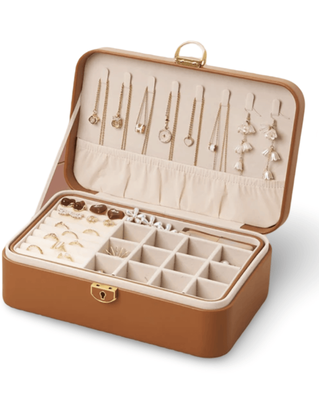 Brown PU Leather Rectangular Jewelry Box with Lock