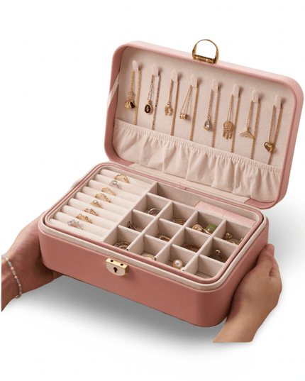 Pink PU Leather Rectangular Jewelry Box with Lock