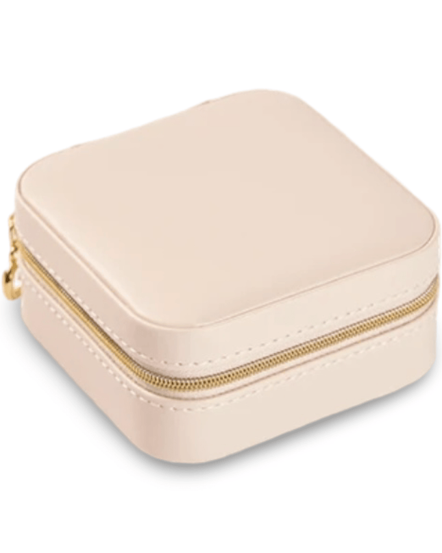 Beige PU Leather Square Jewelry Box