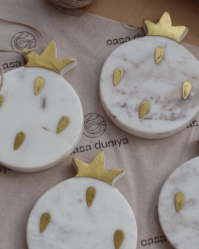 Casa Duniya Marble Coasters White Brass Inlay Granada Marble Coasters