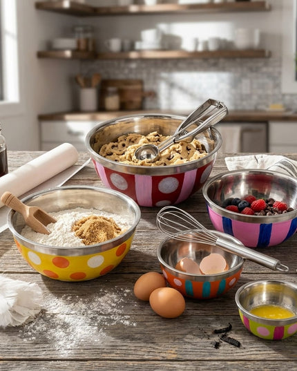 Rima hand-painted metal nesting mixing bowls, styled