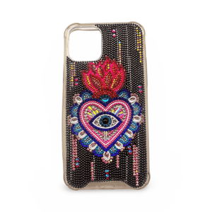 Embellished Iphone 11 Pro Phone Case Accessory Black Heart Evil Eye Flame