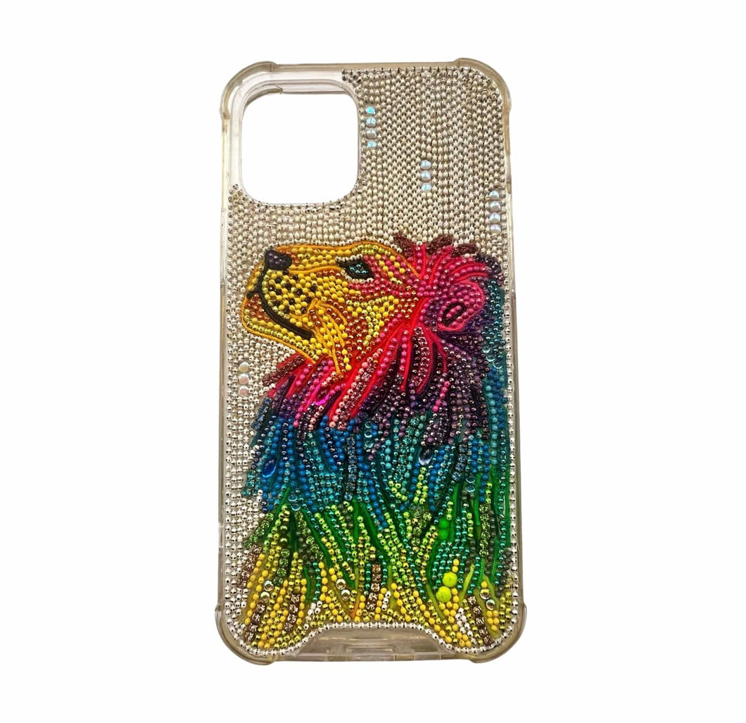 Embellished Iphone 12 Pro Phone Case Accessory Multi-Colored Rainbow Lion