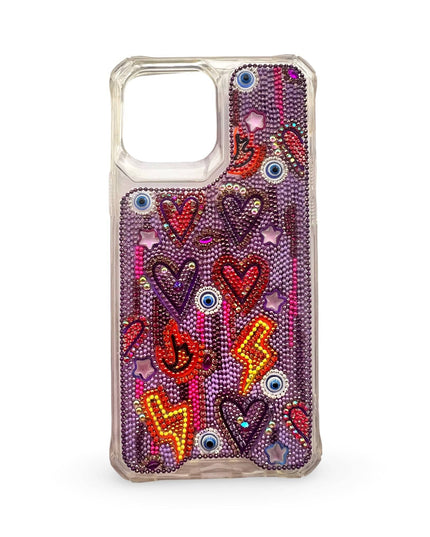 Embellished Iphone 13 ProMax Phone Case Accessory Purple Heart Evil Eye Lightning