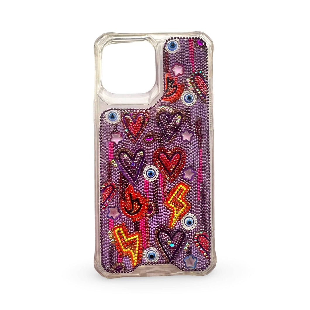 Embellished Iphone 13 ProMax Phone Case Accessory Purple Heart Evil Eye Lightning