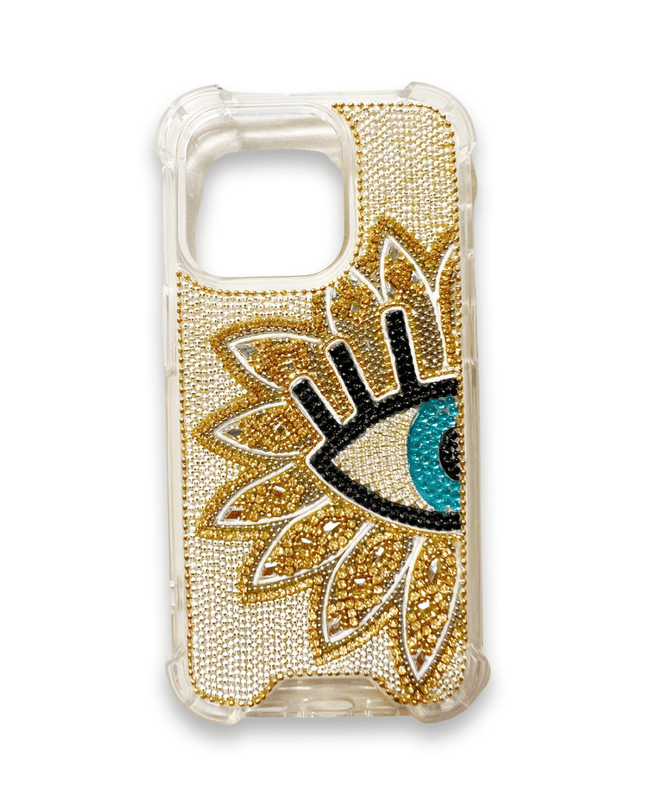 Embellished Iphone 14/15 Pro Phone Case Accessory Gold Evil Eye