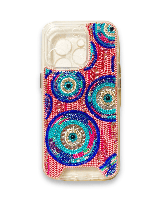 Embellished Iphone 14/15 Pro Phone Case Accessory Pink Blue Evil Eye