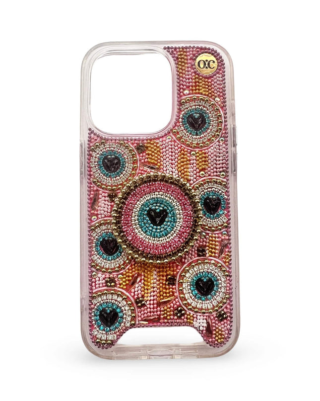 Embellished Iphone 14/15 Pro Phone Case Accessory Pink Evil Eye Pop Socket