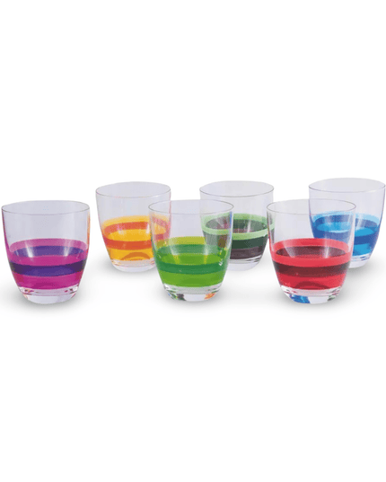 Czech Crystal Multicolored Drinking Glasses Set of 6 with Striped Pattern in Assorted Colors