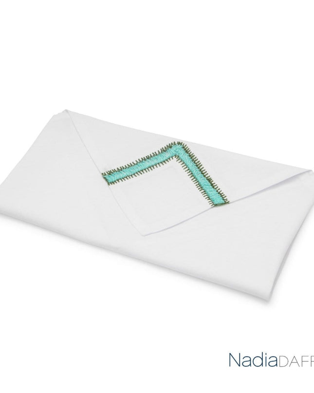 Nadia Dafri White Cotton Hand-embroidered Turquoise Napkin