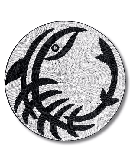 Beaded Black White Round Abstract Placemat