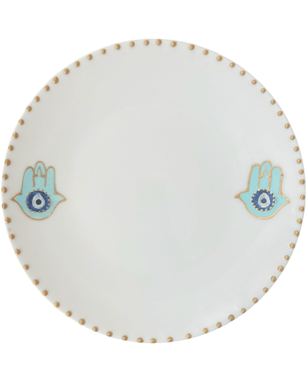 White Dessert Plates with Hand Painted Hamsa Nazar Evil Eye