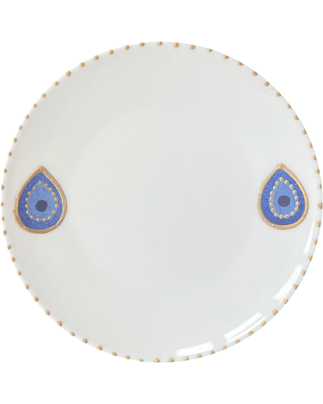 White Dessert Plates with Hand Painted Nazar Evil Eye