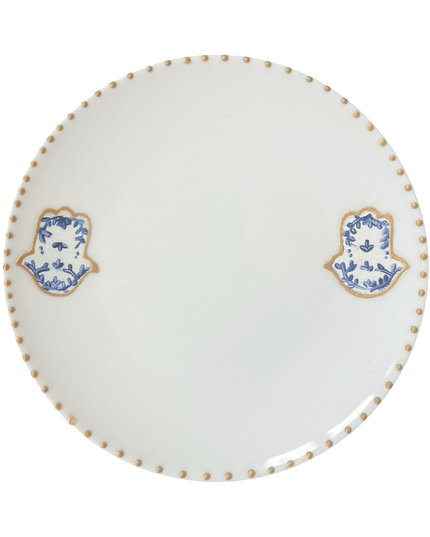 White Dessert Plate with Hand Painted Hamsa 
