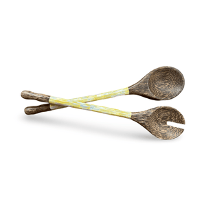 Dark Durian Wood Salad Servers with Capiz Shell Handles