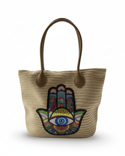 Casa Duniya Sequins Evil Eye Tote Bag Mila Hamsa Evil Eye Beach Bag