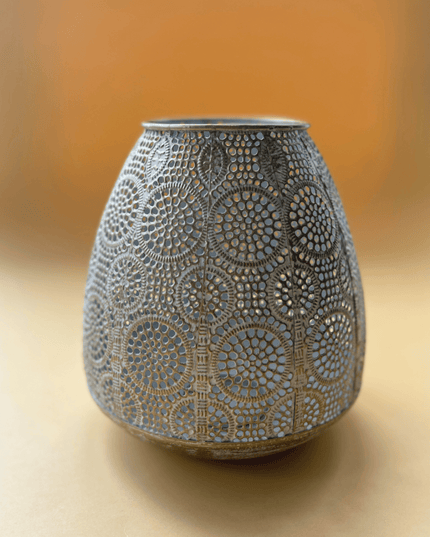 Casa Duniya Silver Metal Candle Holder Pierced Medallion Detail Casbah Candle Holder