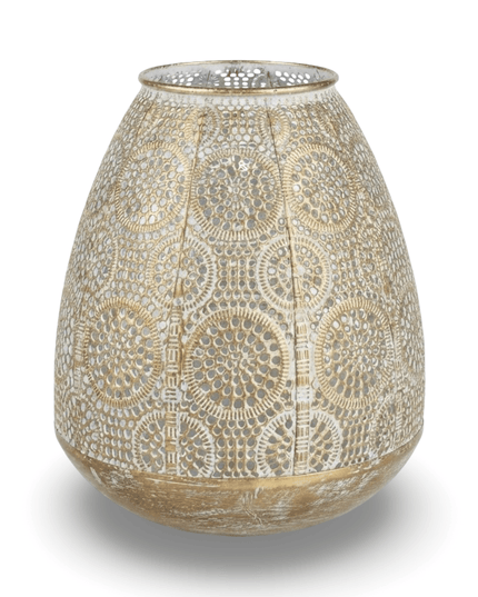 Casbah silver metal candle holder, pierced circular medallion pattern
