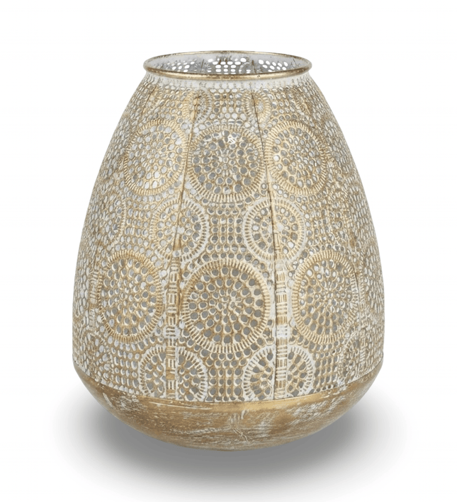 Casbah silver metal candle holder, pierced circular medallion pattern