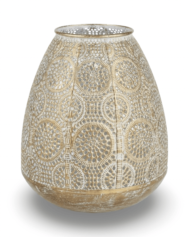 Casbah silver metal candle holder, pierced circular medallion pattern