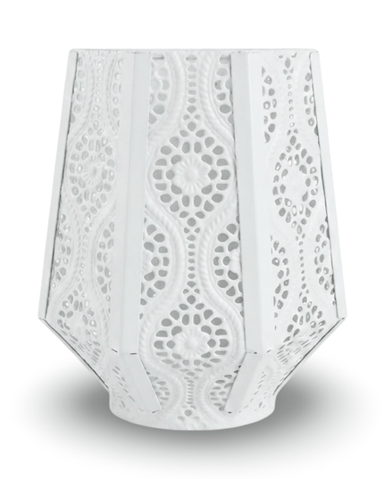 Paloma white pierced metal lantern candle holder, floral cut-out pattern
