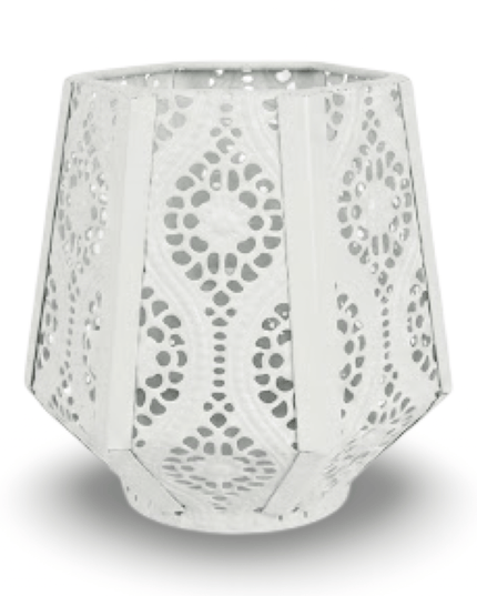 Paloma white pierced metal lantern candle holder, floral cut-out pattern