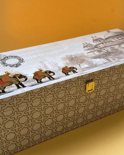 Casa Duniya Wooden Elephant Box Open with Metal Jars Hathi Box Set with 4 Jars