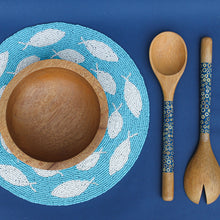 Load image into Gallery viewer, Bamboo Resin Wood Blue Salad Bowl Servers Round Beaded Placemat Fish
