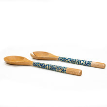 Load image into Gallery viewer, Bamboo Resin Wood Blue Salad Servers
