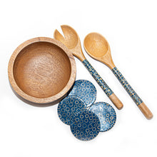 Load image into Gallery viewer, Bamboo Resin Wood Blue Salad Bowl Servers Coaster
