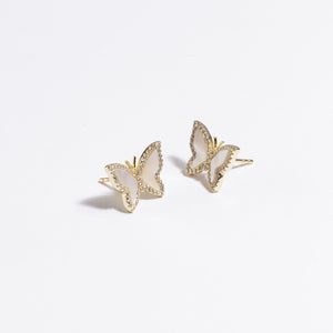 Gold Diamond Pearls Butterfly Earrings