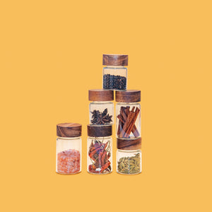 Glass Storage Jars with Wooden Lid and spices