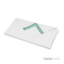 Load image into Gallery viewer, Nadia Dafri White Cotton Hand-embroidered Turquoise Napkin
