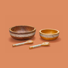 Load image into Gallery viewer, Mango Wood and Bamboo Inlay Salad Bowl and Servers

