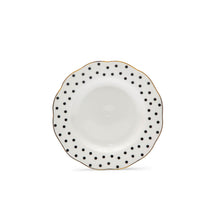 Load image into Gallery viewer, Bone China White Black Polka-Dot Dessert Plate Gold Border
