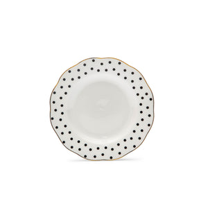 Bone China White Black Polka-Dot Dessert Plate Gold Border