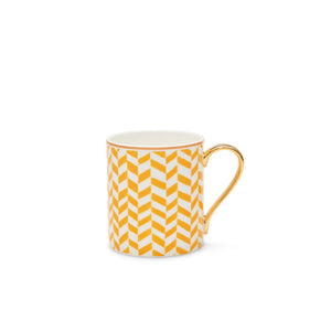 Yellow and White Mug with Gold Handle