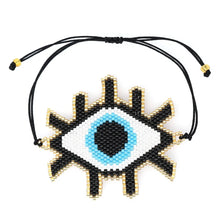 Load image into Gallery viewer, Black Beaded Bracelet with Evil Eye
