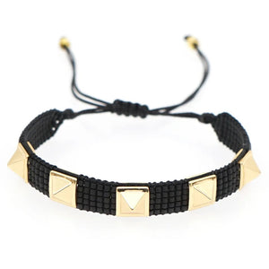 Black Beaded Bracelet with Gold Studs