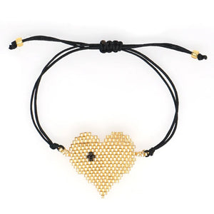 Black Beaded Bracelet with Gold Heart