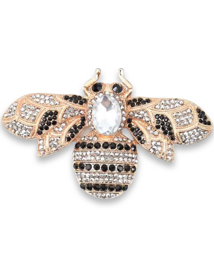Black Gold Bee Rhinestone Brooch