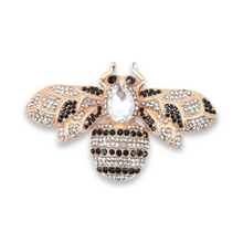 Load image into Gallery viewer, Black Gold Bee Rhinestone Brooch

