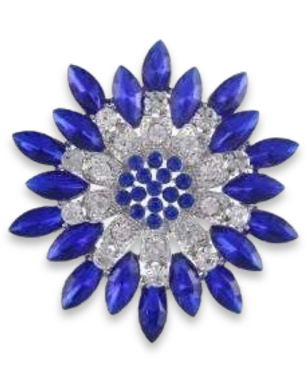 Blue Silver Flower Rhinestone Brooch