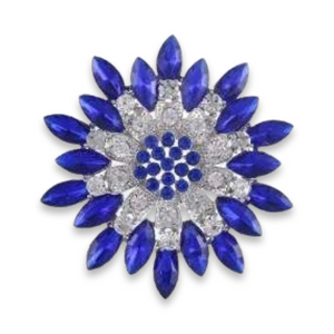Blue Silver Flower Rhinestone Brooch
