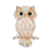 Load image into Gallery viewer, Gold Owl Rhinestone Brooch
