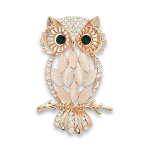 Gold Owl Rhinestone Brooch