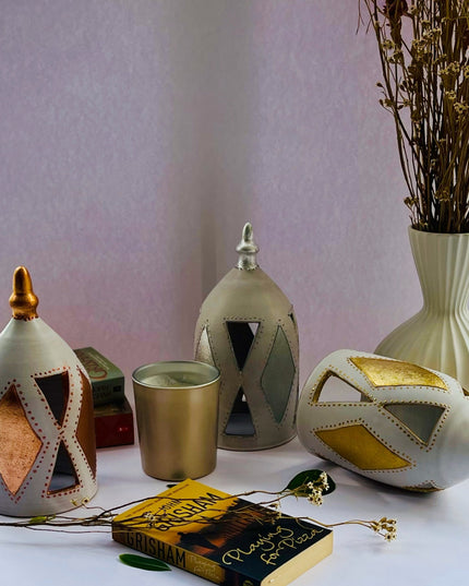 Handpainted Dome Candle Holder Gold Silver Rose Gold
