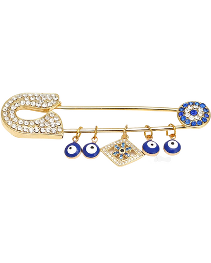 Gold Evil Eye Nazar  Brooch with Crystals