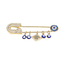 Load image into Gallery viewer, Gold Evil Eye Nazar  Brooch with Crystals

