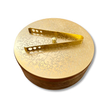 Load image into Gallery viewer, Wooden Chapati Box with Brushed Gold Flower  Lid and tongs
